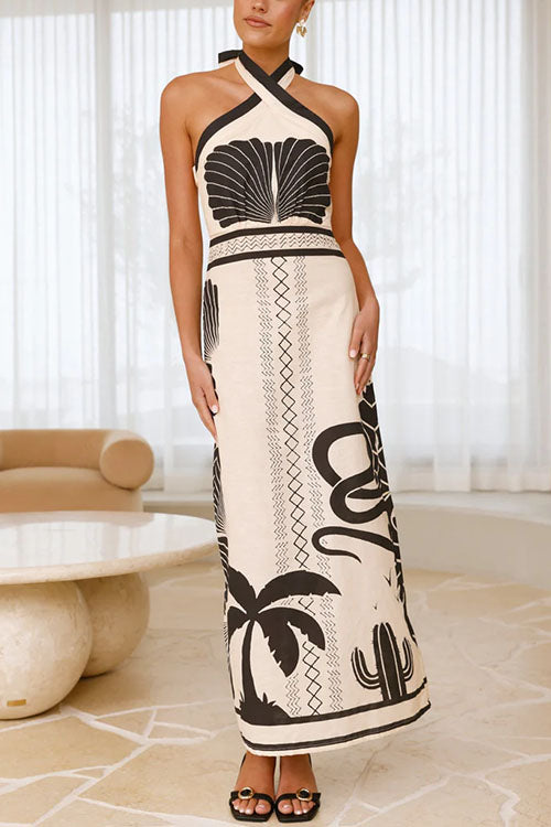 Camilladress Palm Canyon Print Criss Cross Halter Maxi Dress