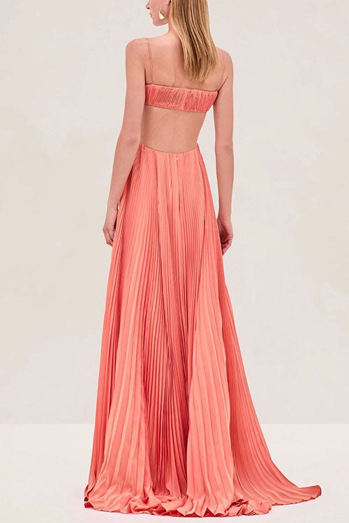 Camilladress Spaghetti Strap Back Cut Out Pleated Maxi Dress