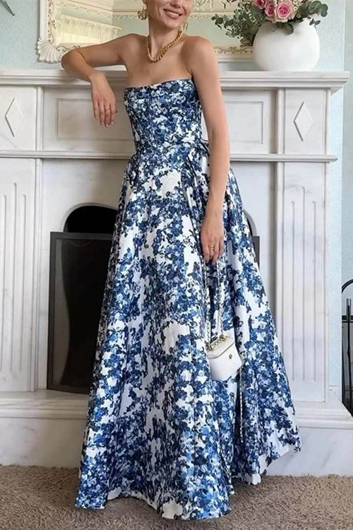 Camilladress Strapless Back Lace-up Print Maxi Party Dress