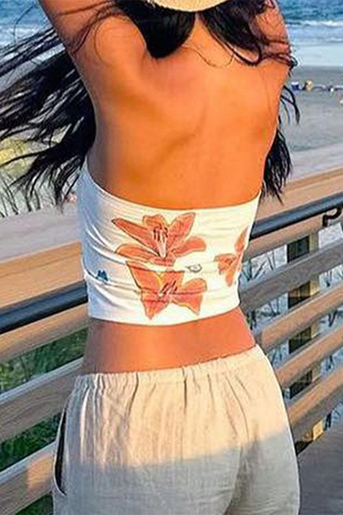 Camilladress Strapless Tube Floral Print Crop Top
