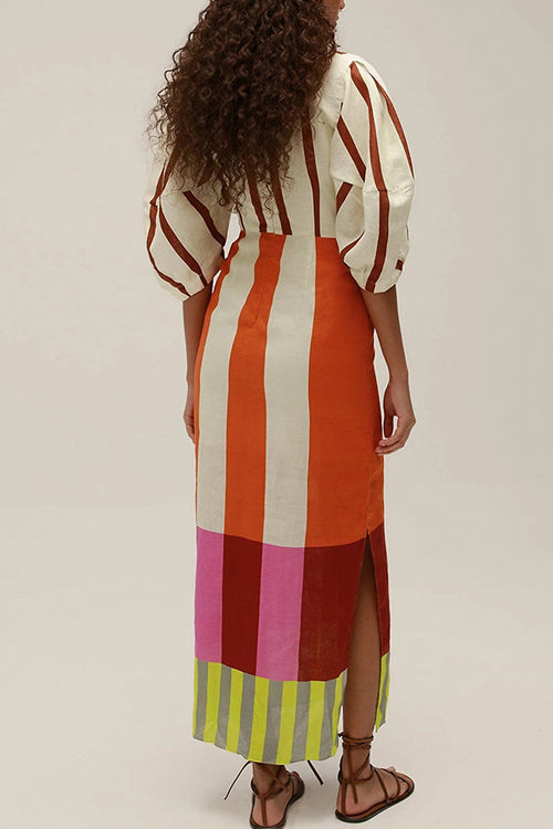 Camilladress Knot Front Cut Out Puff Sleeves Side Slit Printed Midi Dress