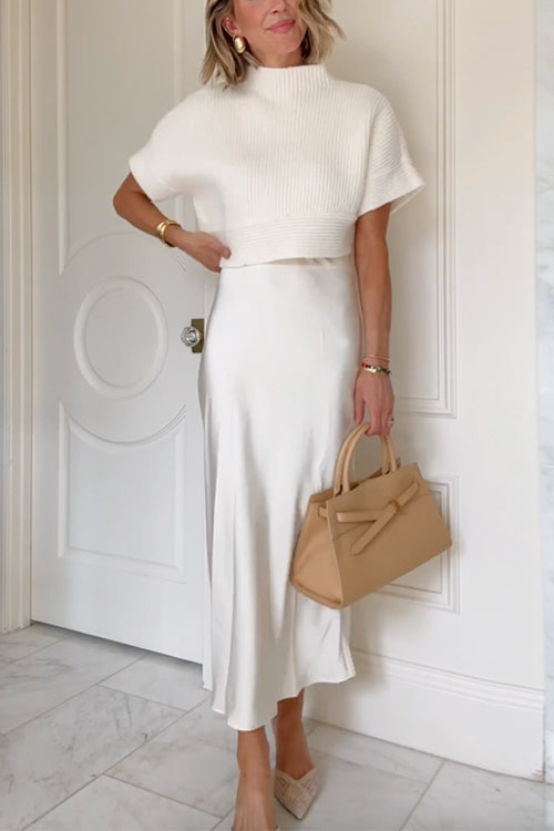 Camilladress High Rise Solid Satin Midi Skirt