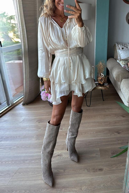 Camilladress Lantern Long Sleeves Waisted Ruffle Mini Dress