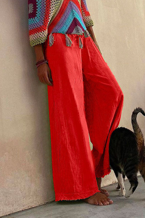 Camilladress Solid Raw Hem Wide Leg Casual Pants