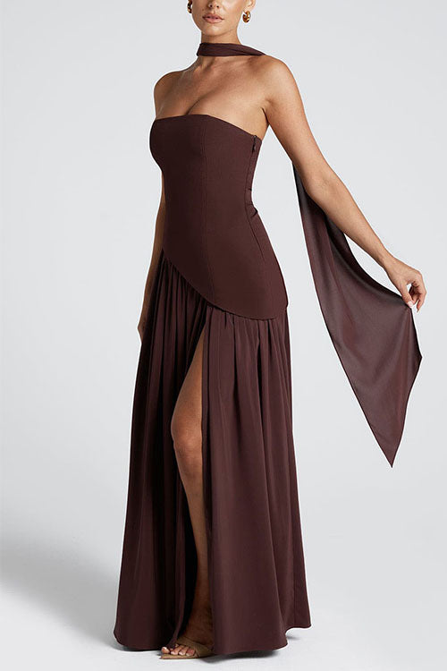 Camilladress Strapless Back Lace-up High Slit Splice Maxi Dress