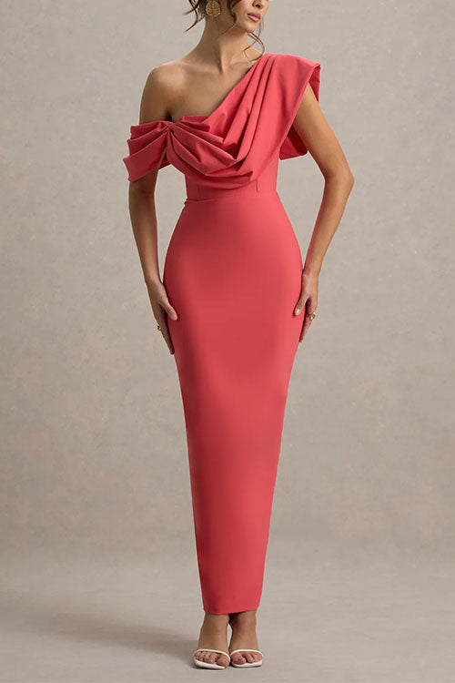 Draped One Shoulder Bodycon Maxi Party Dress