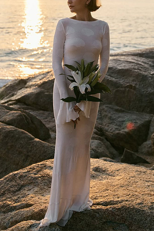 Camilladress Bell Long Sleeves Backless Lace-up Shell Print Maxi Dress