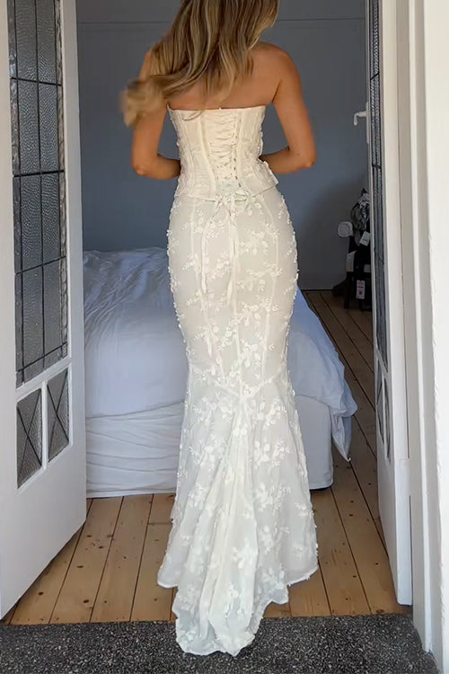 Camilladress Embroidered Strapless Corset and Bodycon Maxi Mermaid Skirt Set
