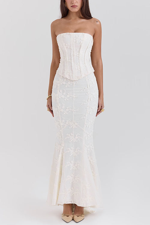 Camilladress Embroidered Strapless Corset and Bodycon Maxi Mermaid Skirt Set