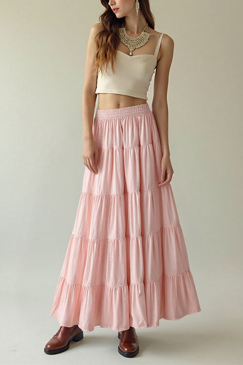 Camilladress Smocked Elastic Waist Ruffle Tiered Maxi Skirt