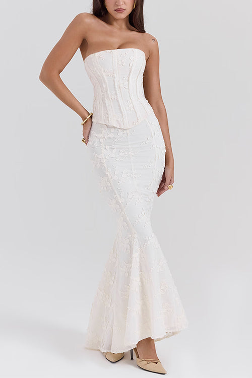 Camilladress Embroidered Strapless Corset and Bodycon Maxi Mermaid Skirt Set
