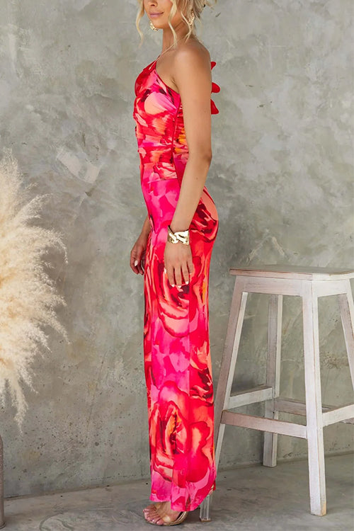 Camilladress Ruffle One Shoulder Floral Print Bodycon Maxi Dress