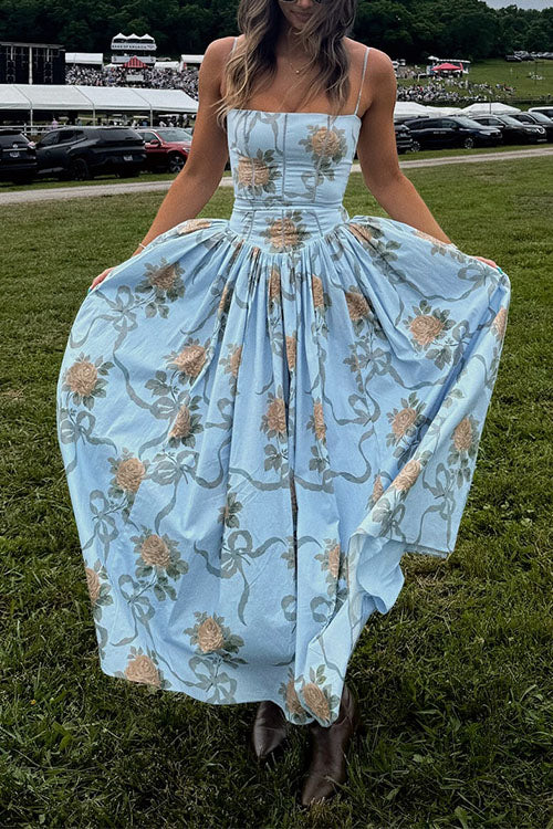 Camilladress Spaghetti Strap Waisted Floral Print A-line Maxi Dress