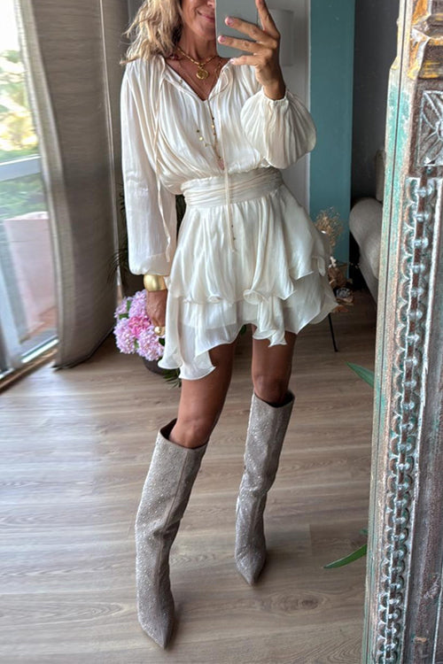 Camilladress Lantern Long Sleeves Waisted Ruffle Mini Dress