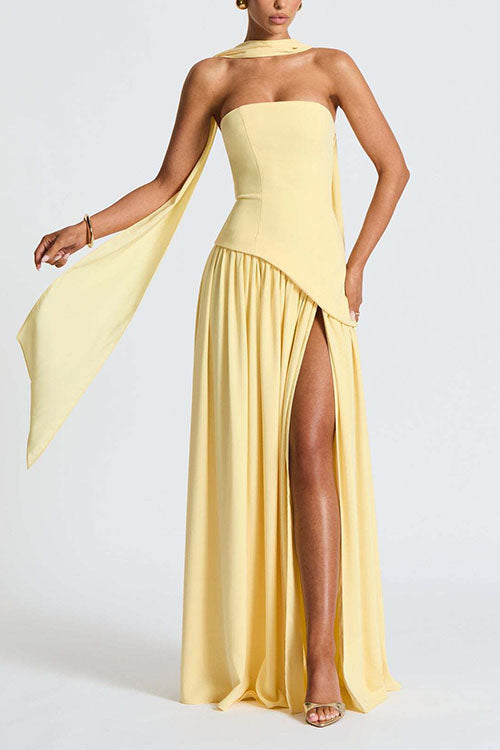 Camilladress Strapless Back Lace-up High Slit Splice Maxi Dress