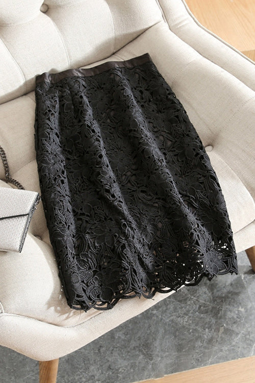 Camiladress High Rise Lace Hollow Out Midi Skirt