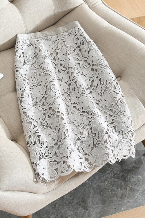 Camiladress High Rise Lace Hollow Out Midi Skirt