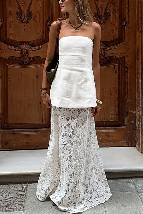 Camilladress Elastic WaistBand Lace Hollow Out Maxi Skirt