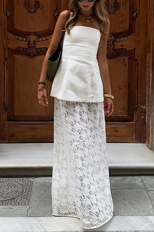 Camilladress Elastic WaistBand Lace Hollow Out Maxi Skirt