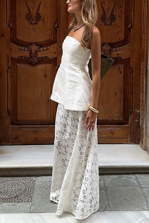 Camilladress Elastic WaistBand Lace Hollow Out Maxi Skirt