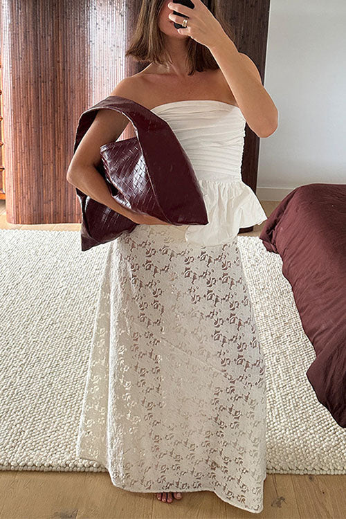 Camilladress Elastic WaistBand Lace Hollow Out Maxi Skirt