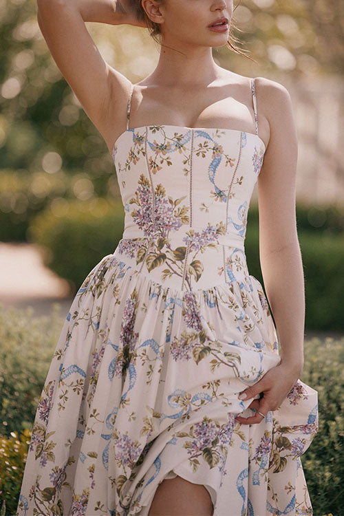Camilladress Spaghetti Strap Floral Print Bustier A-line Maxi Dress