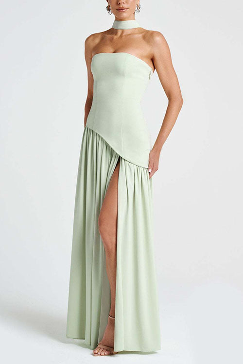 Camilladress Strapless Back Lace-up High Slit Splice Maxi Dress