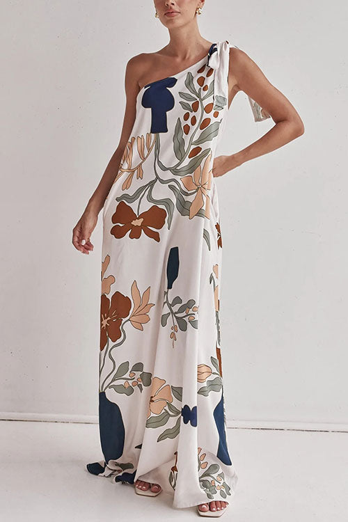 Camilladress Tie Knot One Shoulder Floral Print Maxi Dress