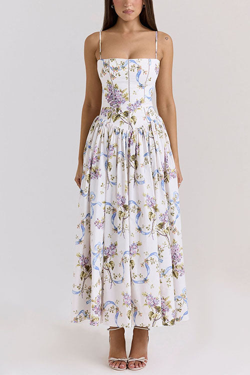 Camilladress Spaghetti Strap Floral Print Bustier A-line Maxi Dress
