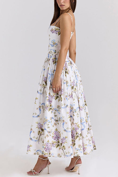 Camilladress Spaghetti Strap Floral Print Bustier A-line Maxi Dress
