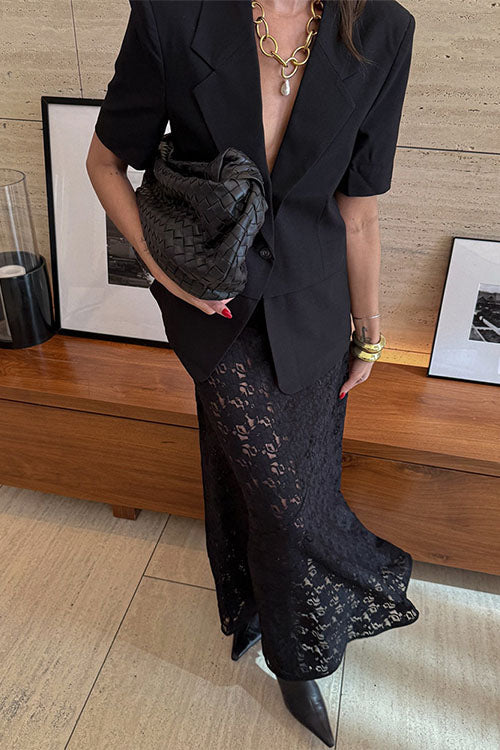 Camilladress Elastic WaistBand Lace Hollow Out Maxi Skirt