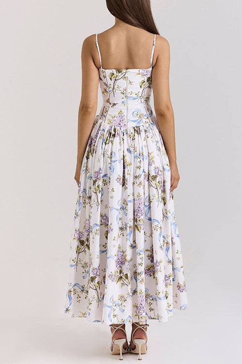Camilladress Spaghetti Strap Floral Print Bustier A-line Maxi Dress