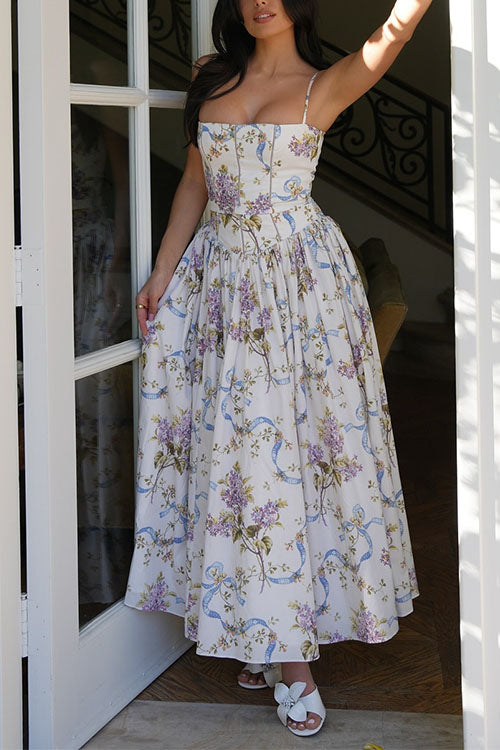 Camilladress Spaghetti Strap Floral Print Bustier A-line Maxi Dress