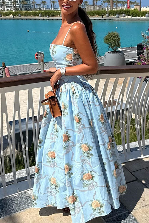 Camilladress Spaghetti Strap Waisted Floral Print A-line Maxi Dress