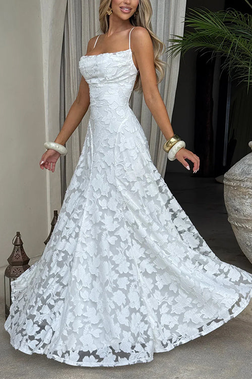 Camilladress Spaghetti Strap Backless Lace-up Jacquard Maxi Dress