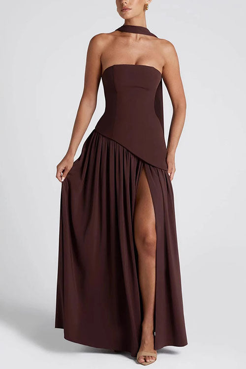 Camilladress Strapless Back Lace-up High Slit Splice Maxi Dress