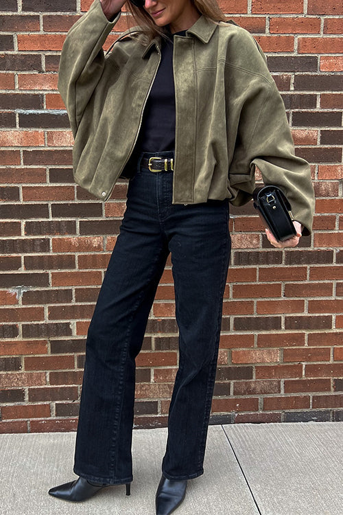 Camilladress Lapel Zip Up Trendy Bomber Jacket