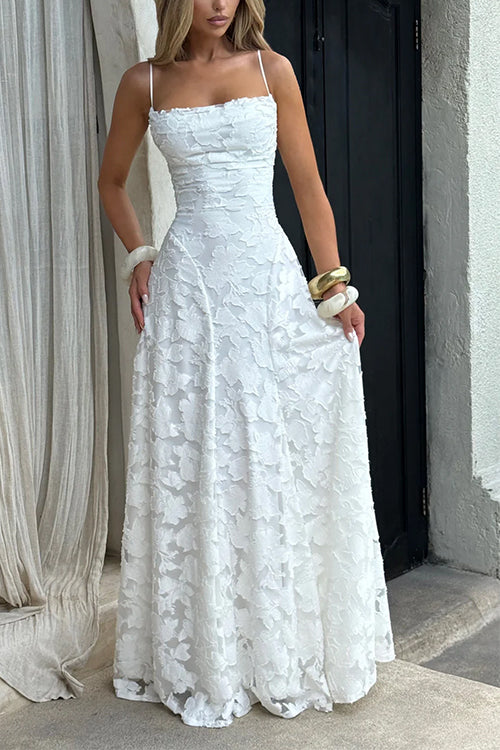 Camilladress Spaghetti Strap Backless Lace-up Jacquard Maxi Dress