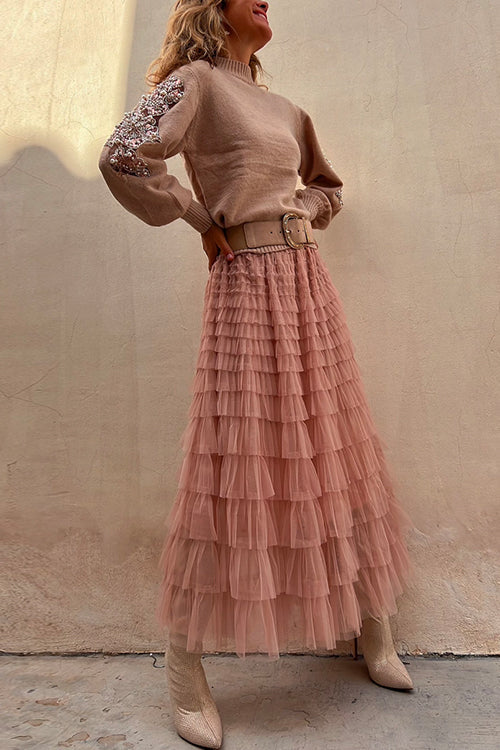 Camilladress Tulle Layered Ruffle Mesh Maxi Skirt