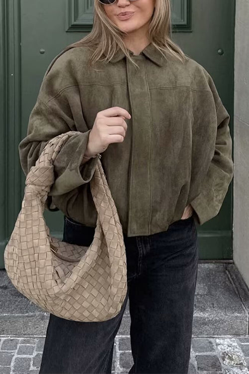 Camilladress Lapel Zip Up Trendy Bomber Jacket