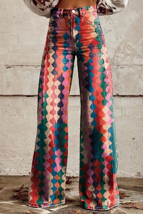 Camilladress High Rise Color Block Printed Wide Leg Pants