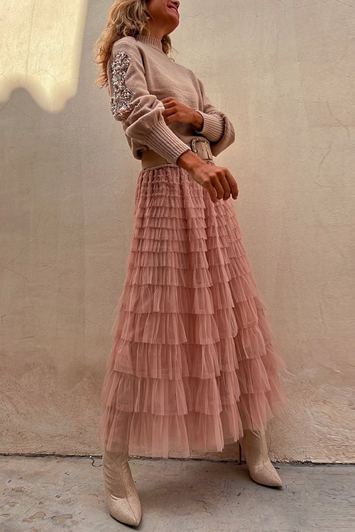 Camilladress Tulle Layered Ruffle Mesh Maxi Skirt