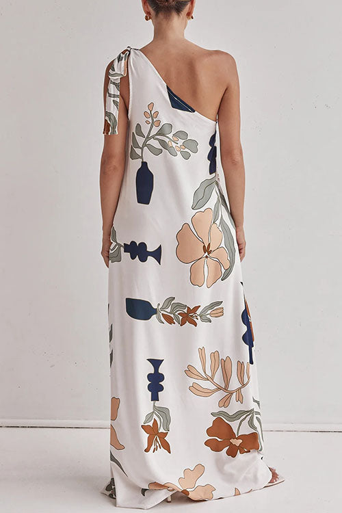 Camilladress Tie Knot One Shoulder Floral Print Maxi Dress