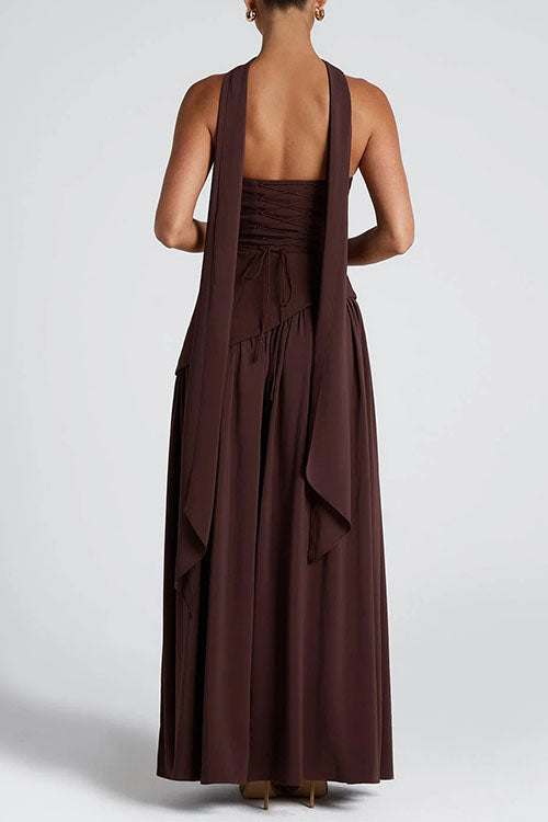 Camilladress Strapless Back Lace-up High Slit Splice Maxi Dress