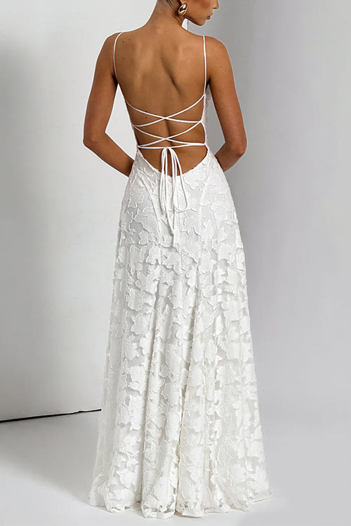 Camilladress Spaghetti Strap Backless Lace-up Jacquard Maxi Dress