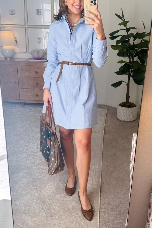 Lapel Long Sleeves Button Up Shirt Dress