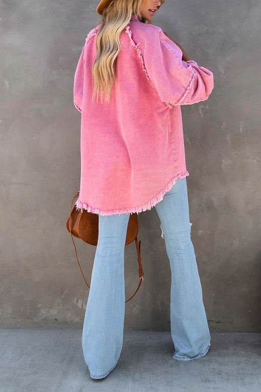 Camilladress Button Down Raw Hem Pockets Denim Shacket