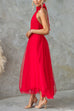 Camilladress Bow Knot Halter Open Back Tulle Maxi Dress