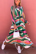Camilladress Tie Neck Long Sleeves Color Block Pleated Maxi Dress