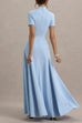 Mockneck Short Sleeves Waisted Swing Maxi Dress
